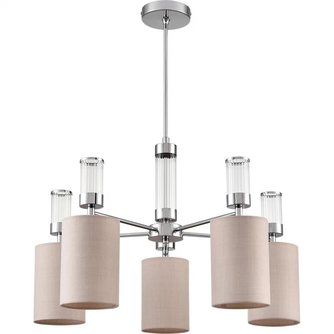 Люстра подвесная LUMION ARNIKA MODERNI LN24 E14 5*40W 220V хром/бежевый, металл/текстиль, стекло 6585/5 Люстра подвесная LUMION ARNIKA MODERNI LN24 E14 5*40W 220V хром/бежевый, металл/текстиль, стекло 6585/5