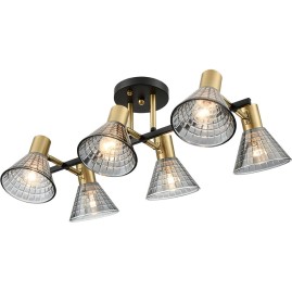 Люстра потолочная LUMION ANRIYA 8044/6C MODERNI LN24 Е14 6*40W 220V черный, латунь/дымчатый металл/стекло