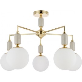 Люстра потолочная LUMION VIVIEN 6580/5C CLASSI LN24 E14 5*40W 220V французское золото, серый/белый металл, керамика/стекло Люстра потолочная LUMION VIVIEN 6580/5C CLASSI LN24 E14 5*40W 220V французское золото, серый/белый металл, керамика/стекло